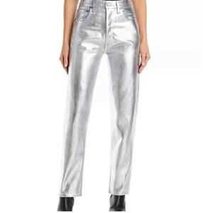 Agolde Metallic High Rise 90s Pinch Waist Silver button fly cotton 28 tinfoil